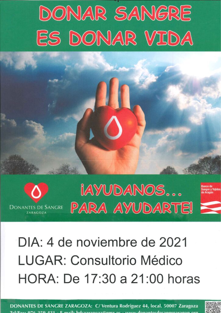 Cartel de donación de sangre 4 de noviembre 2021